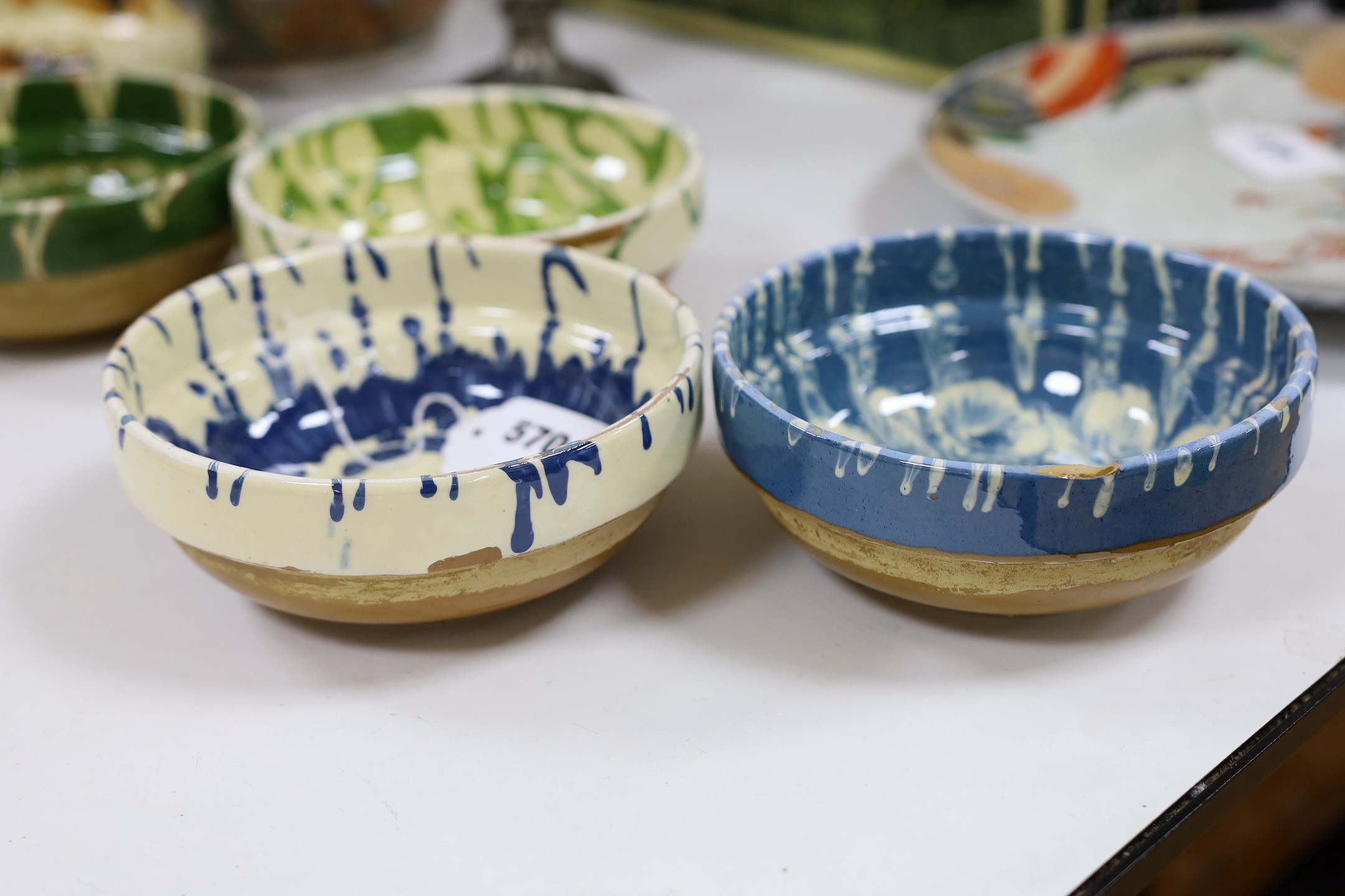 Six Continental pottery sponge ware bowls, 16cm diameter